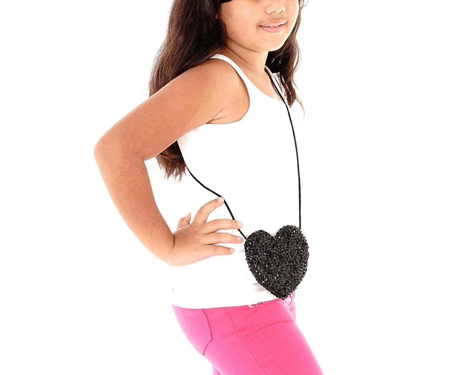 SHU-SHI Girls Toddler Sequin Purse Heart Shaped Small Bag Crossbody Long Strap