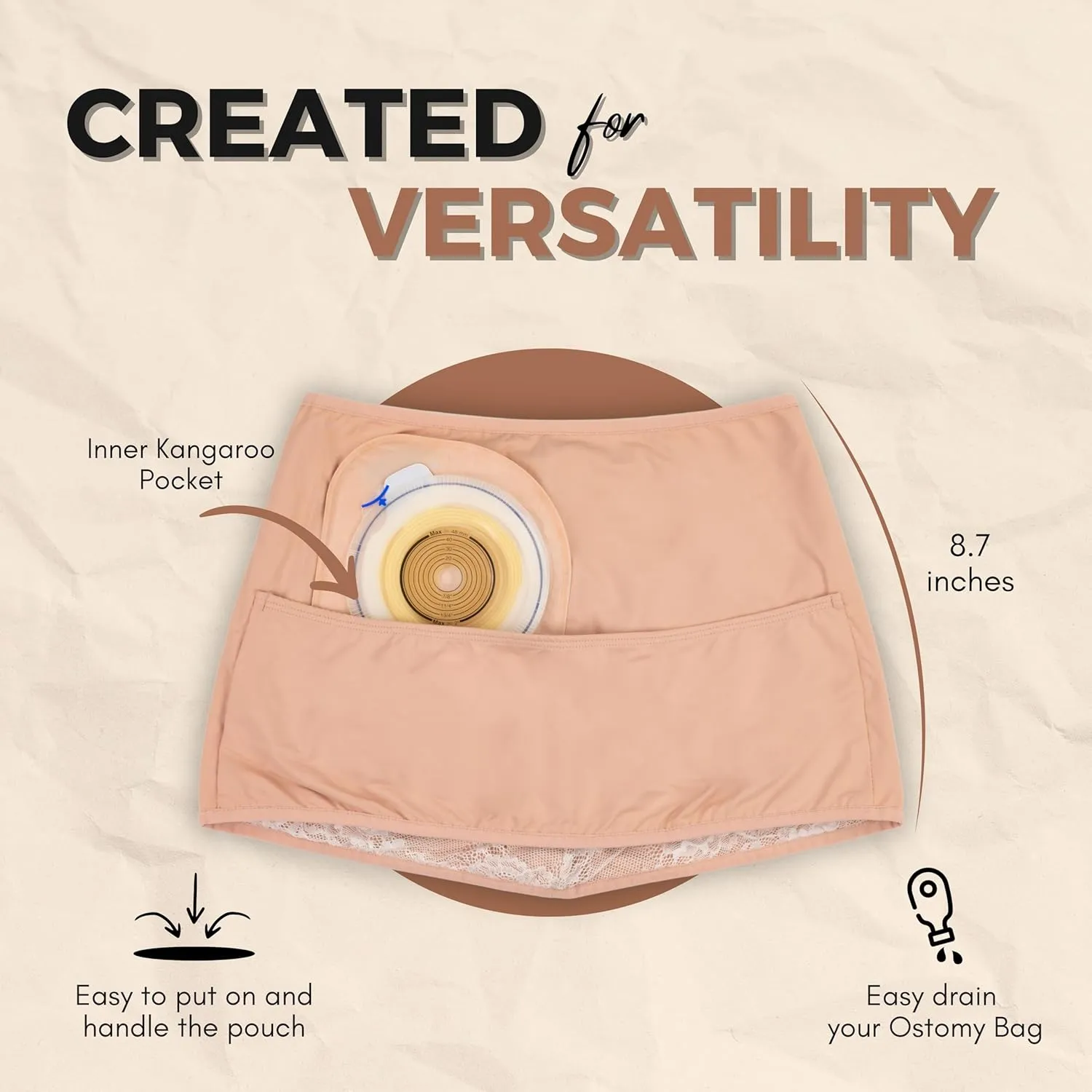 SIIL Ostomy Wrap for women cream - Ostomy Belt - Ostomy Bag for Illeostomy, Colostomy Bag Covers & Holder with Pocket Stylish, Comfortable -Made in Europe