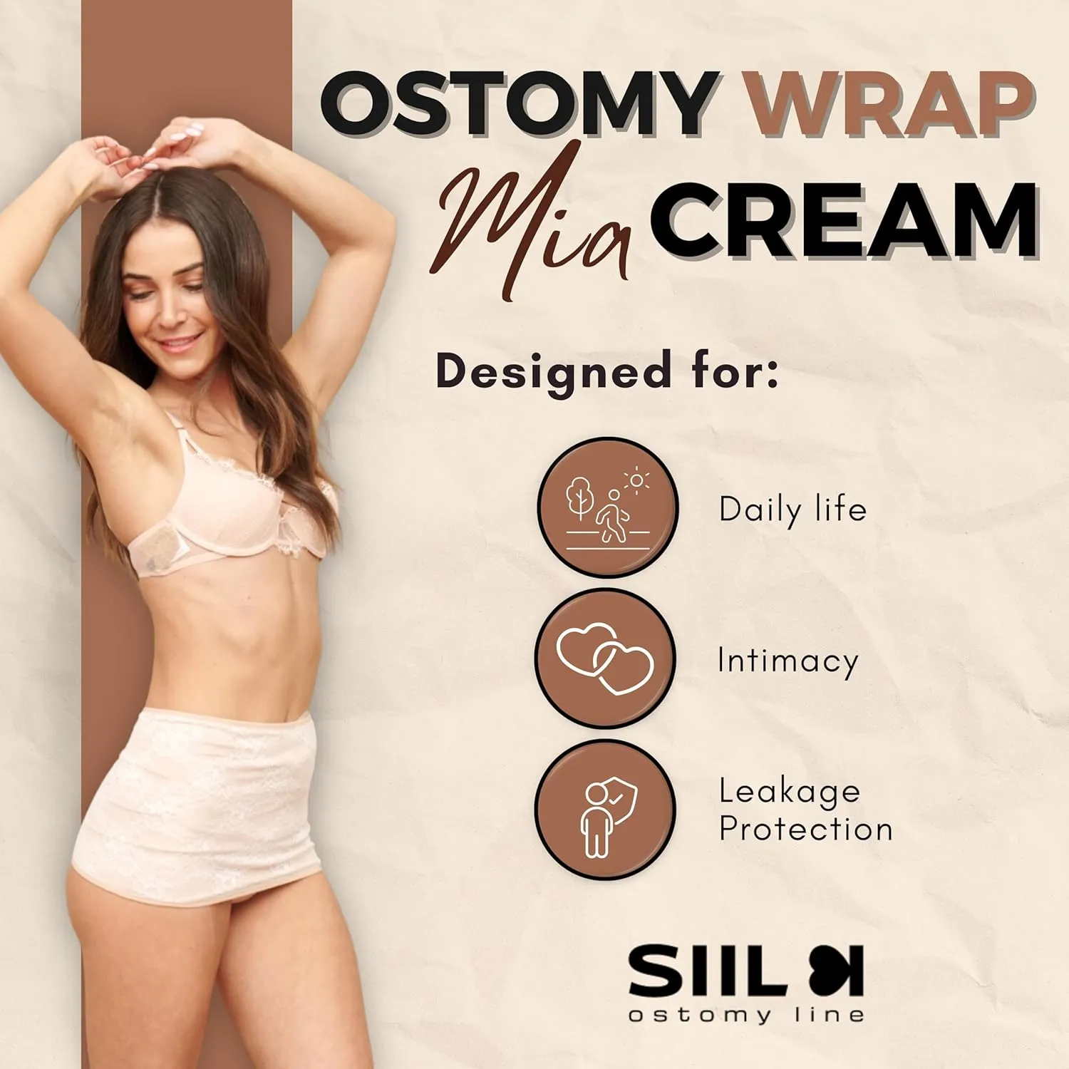 SIIL Ostomy Wrap for women cream - Ostomy Belt - Ostomy Bag for Illeostomy, Colostomy Bag Covers & Holder with Pocket Stylish, Comfortable -Made in Europe