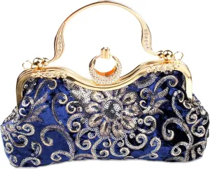 Simcat Evening Bag Beaded Clutch Handbag for Women, Floral Embroidery Rhinestone Vintage Bags for Wedding Prom Bridal Party