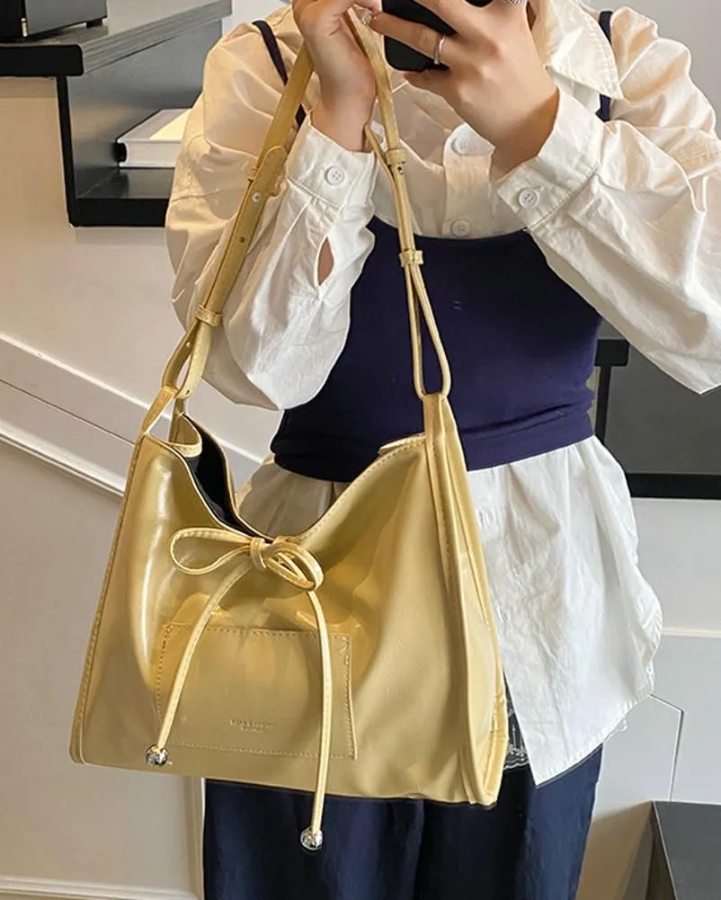 Simple Solid Bow Tie shoulder Bag for Women Large Capacity Commuter Underarm Bag Outdoor Travel Sling Bags 2025