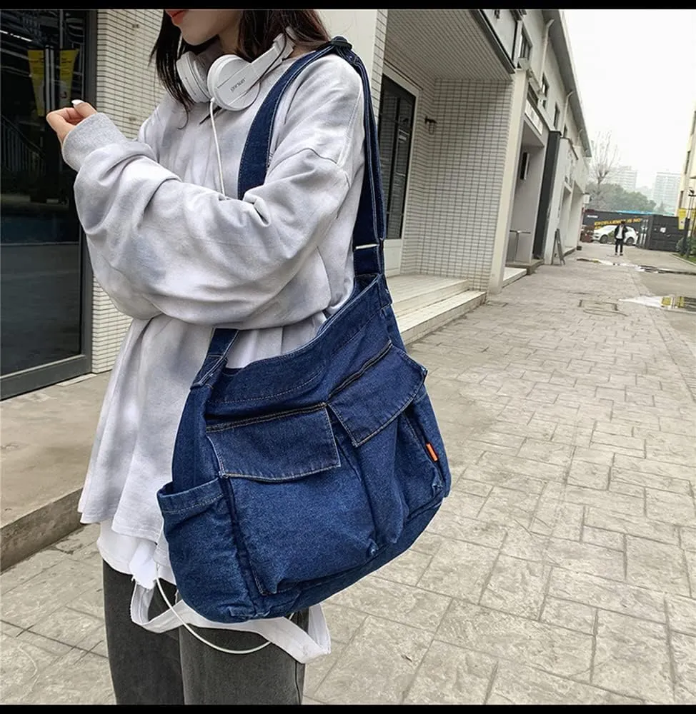 Single color Denim Canvas Handbag Cross Body Shoulder Purse Bag Tote-Handbag for Women