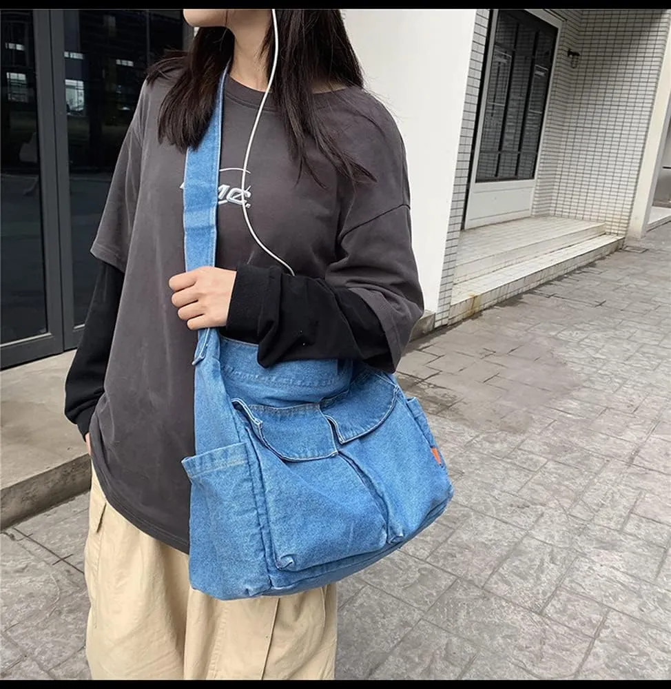 Single color Denim Canvas Handbag Cross Body Shoulder Purse Bag Tote-Handbag for Women