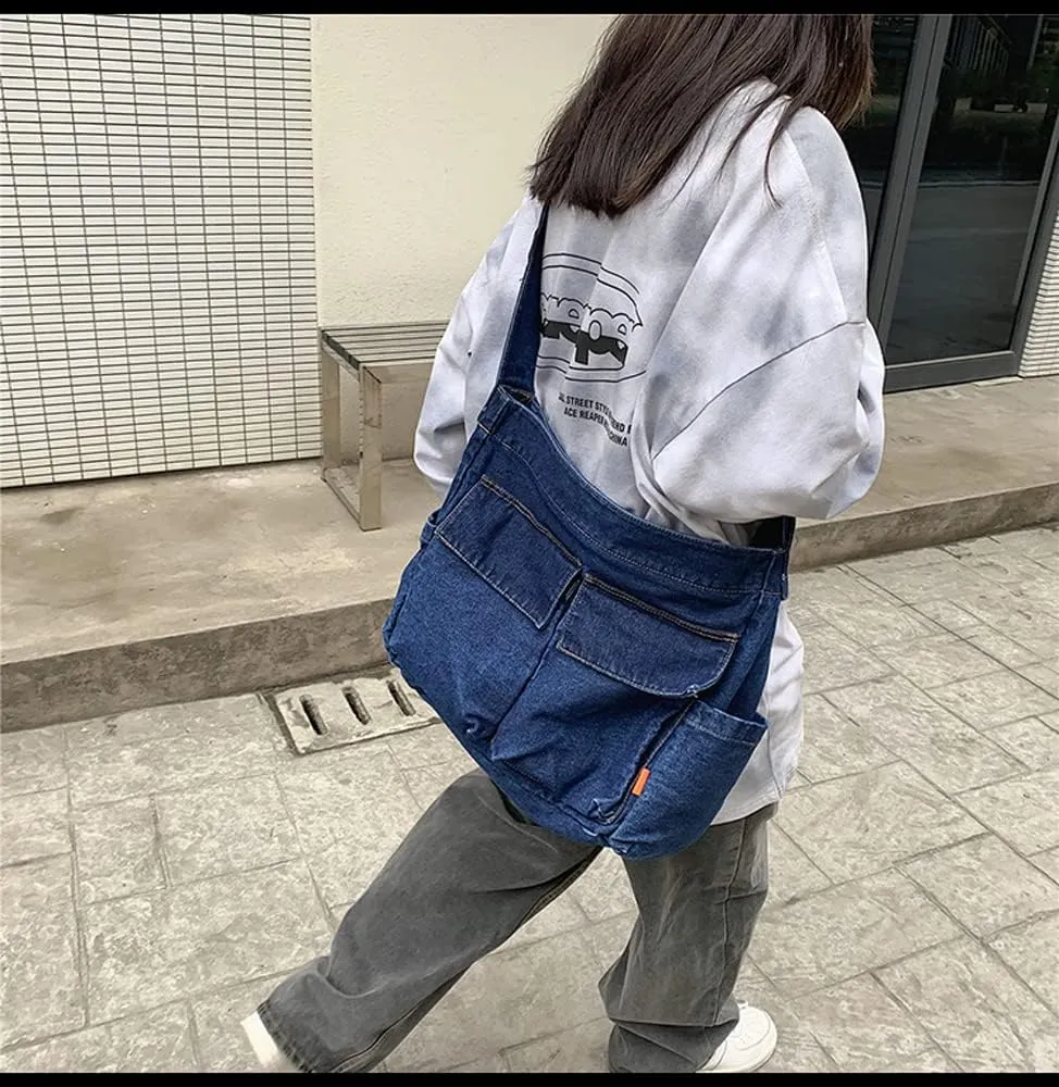 Single color Denim Canvas Handbag Cross Body Shoulder Purse Bag Tote-Handbag for Women