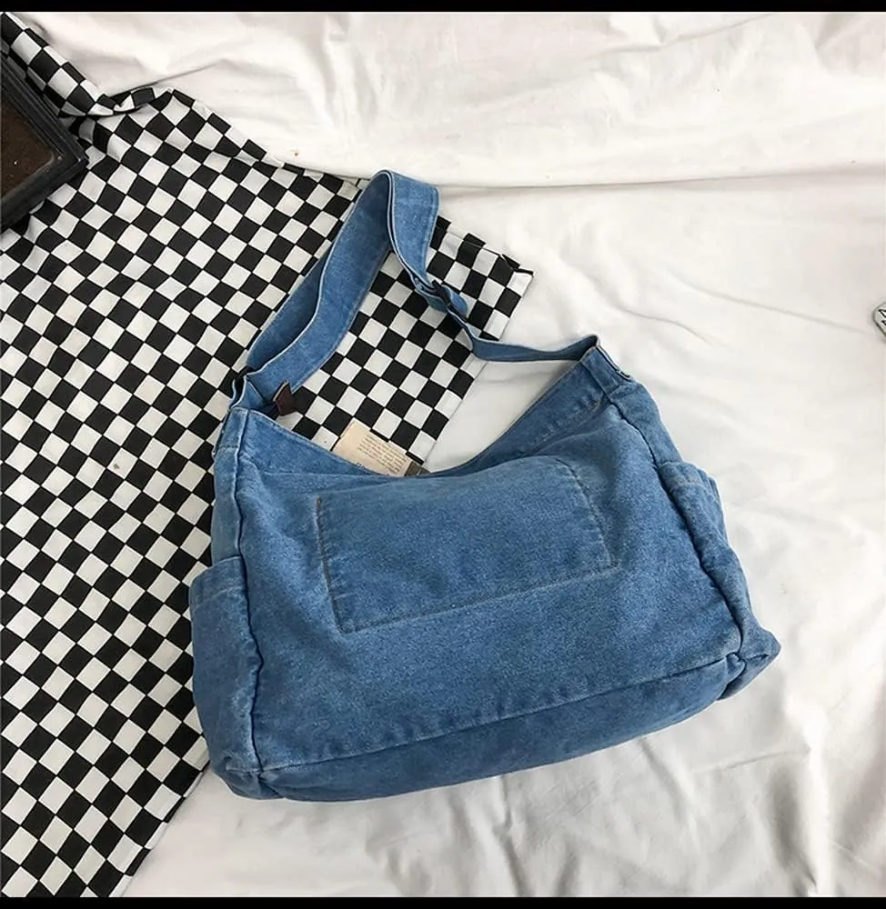 Single color Denim Canvas Handbag Cross Body Shoulder Purse Bag Tote-Handbag for Women