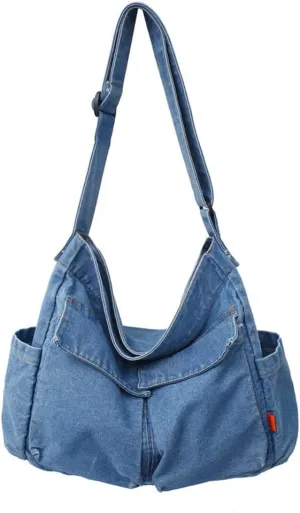 Single color Denim Canvas Handbag Cross Body Shoulder Purse Bag Tote-Handbag for Women