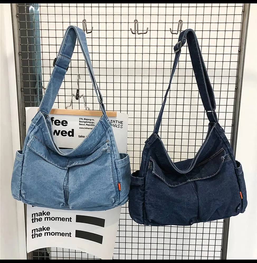 Single color Denim Canvas Handbag Cross Body Shoulder Purse Bag Tote-Handbag for Women