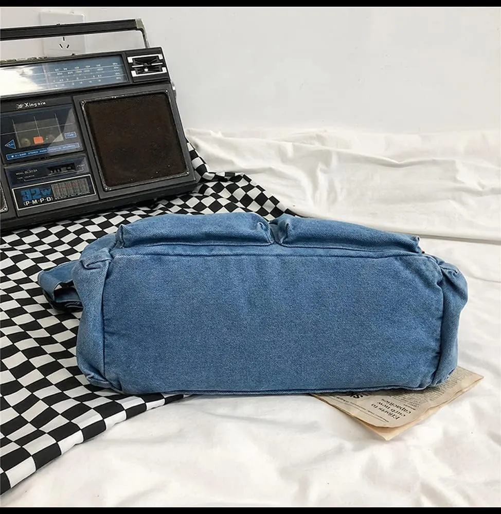 Single color Denim Canvas Handbag Cross Body Shoulder Purse Bag Tote-Handbag for Women