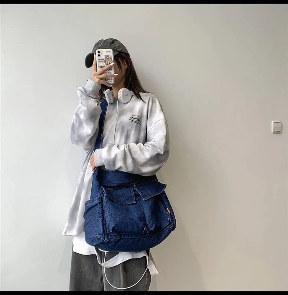 Single color Denim Canvas Handbag Cross Body Shoulder Purse Bag Tote-Handbag for Women