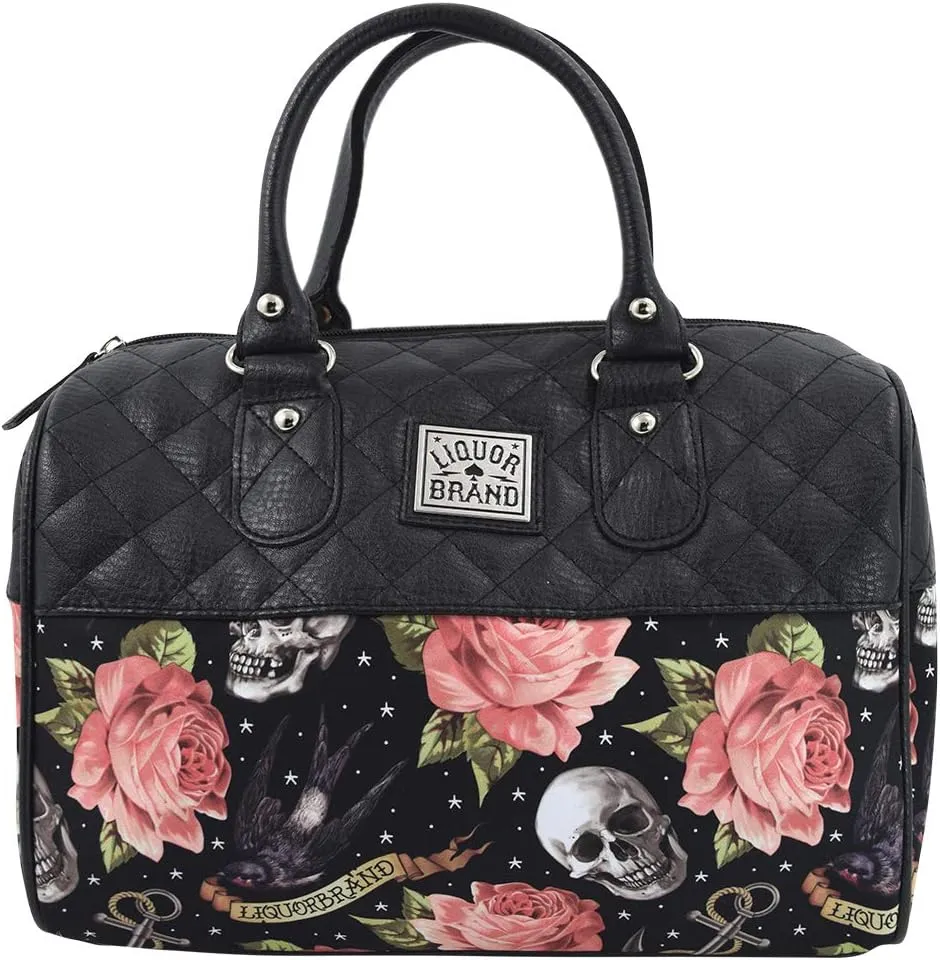 Skulls & Pink Roses Satchel Purse Rockabilly Tattoed Lady Handbag Small Satchel Purse Crossbody bag
