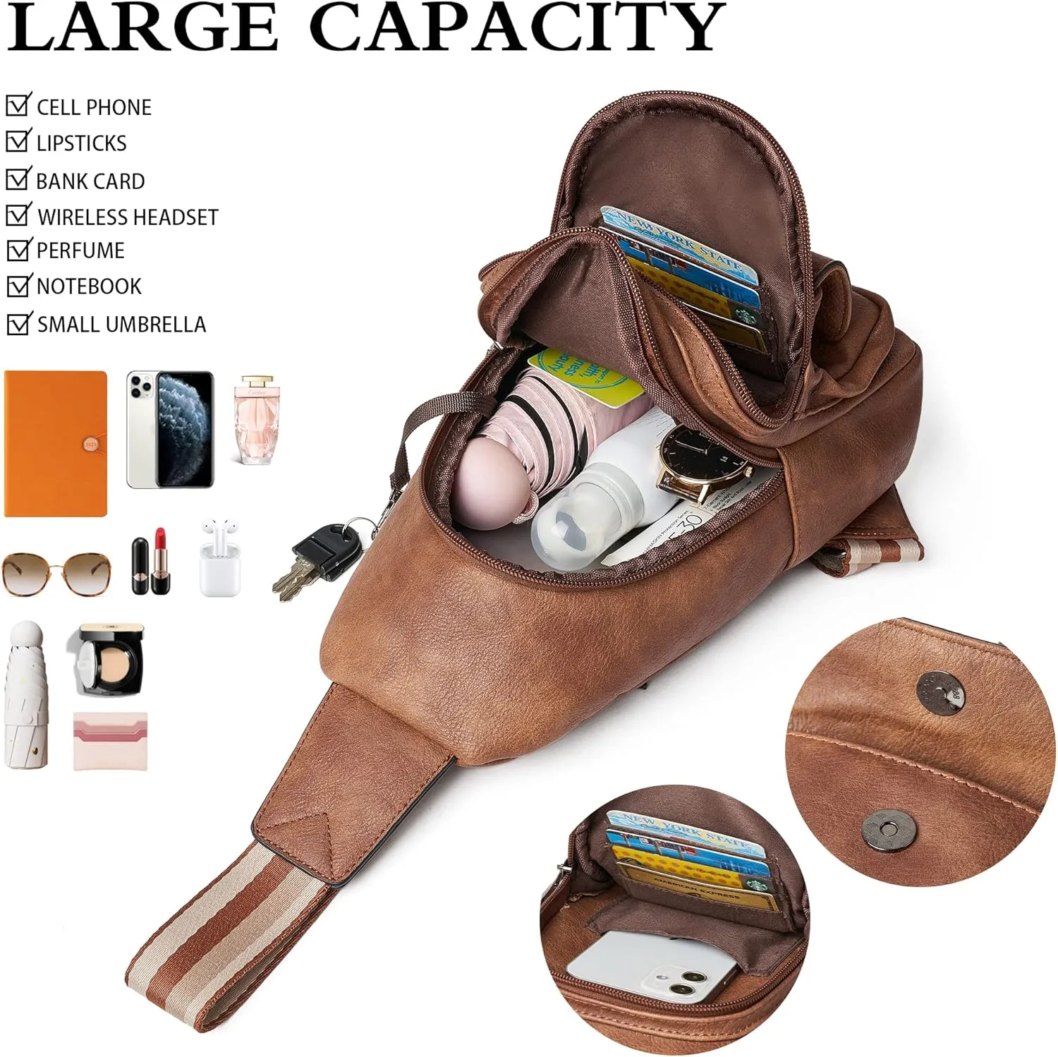 Sling Bag Crossbody Bags for Women Cross Body Fanny Packs Chest Sling Purses for Travel Shopping Leisure Sport