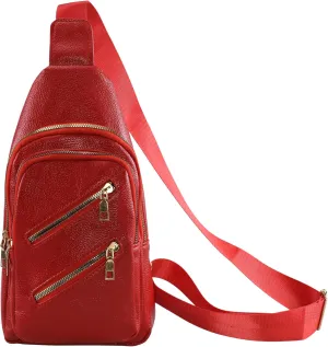 Sling Bag for Women Men Fanny Pack Chest Bag Leather Crossbody Bags for Travel Anti Theft,Crossbody Bag for Women (Red)