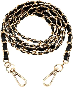 Sliverdew Purse Strap, Black Gold Aluminum Leather Crossbody, 47.2" Long