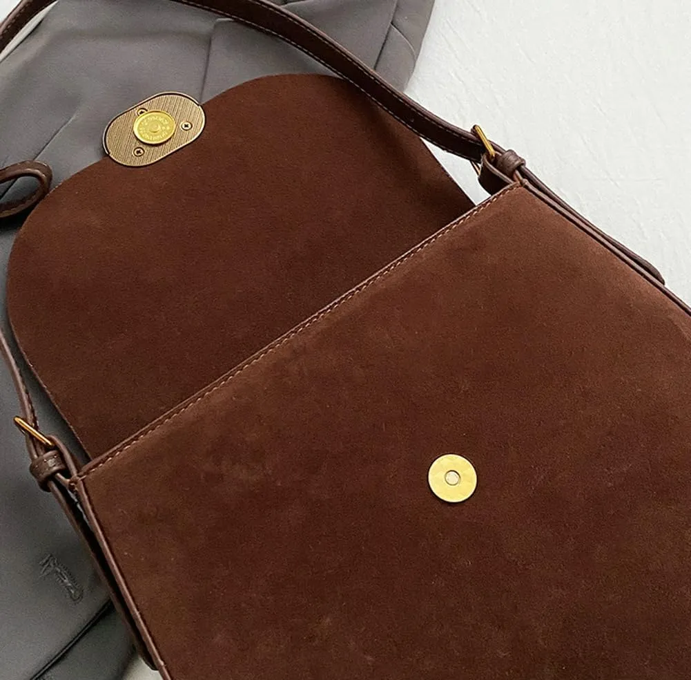 Slouchy Suede Saddle Bag Women Underarm Crescent Shoulder Hobo Bags Satchels Crossbody Purse Trendy Top-Handle Tote Handbag