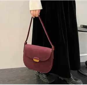 Slouchy Suede Saddle Bag Women Underarm Crescent Shoulder Hobo Bags Satchels Crossbody Purse Trendy Top-Handle Tote Handbag