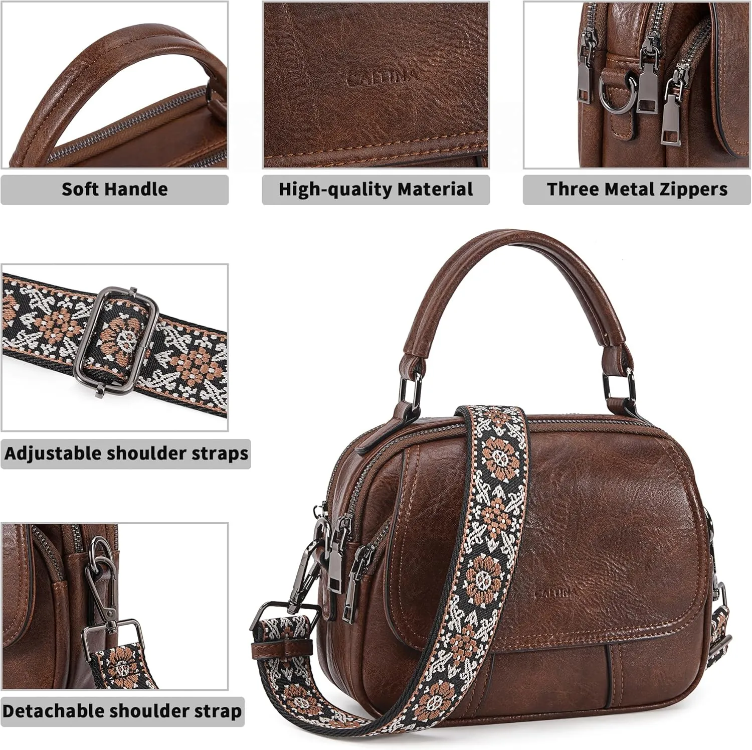 Small Crossbody Bags Purse for Women,Vegan Leather Shoulder Handbags Women Top Handle Satchel Bag with 2pcs Strap