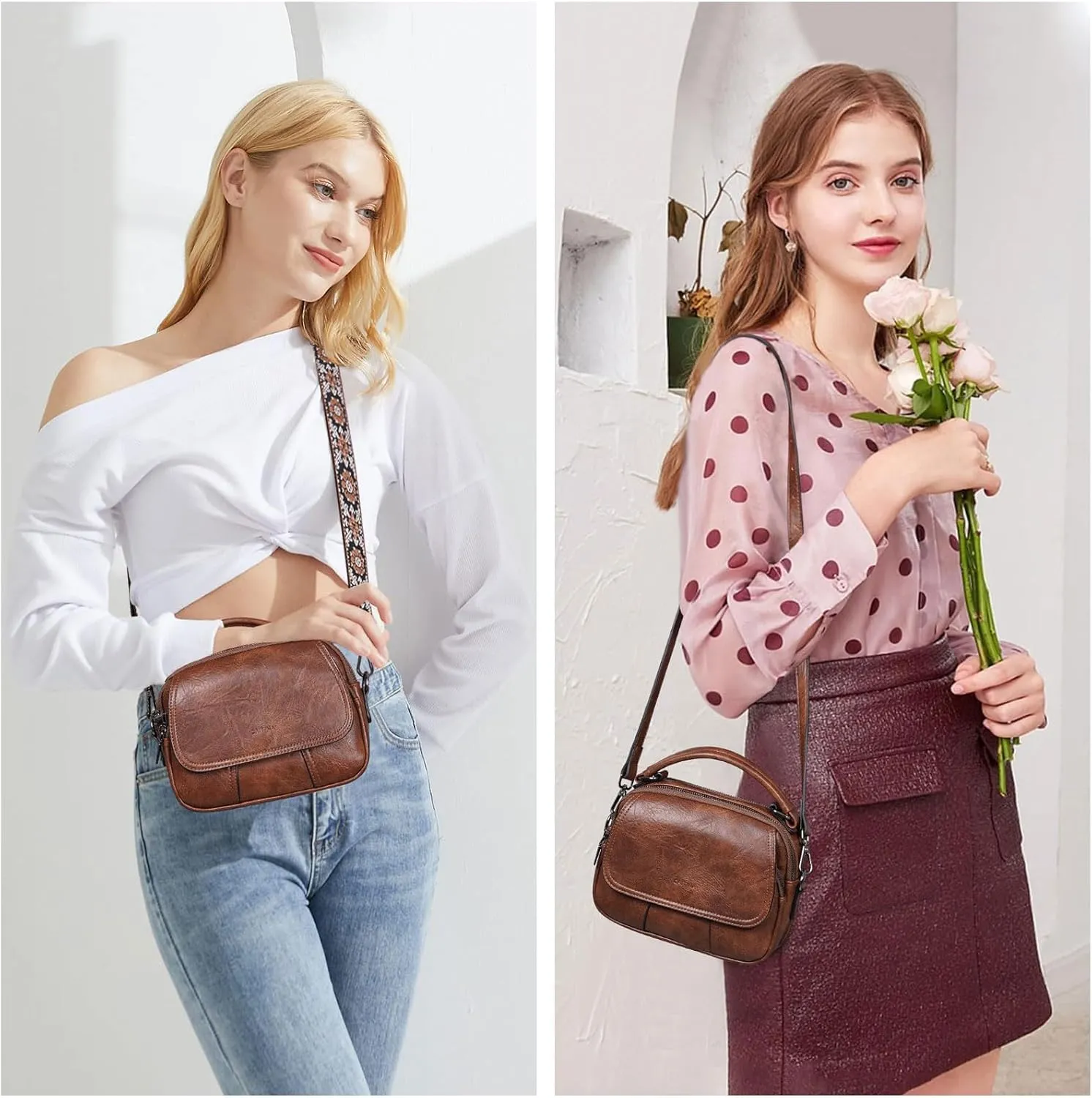 Small Crossbody Bags Purse for Women,Vegan Leather Shoulder Handbags Women Top Handle Satchel Bag with 2pcs Strap