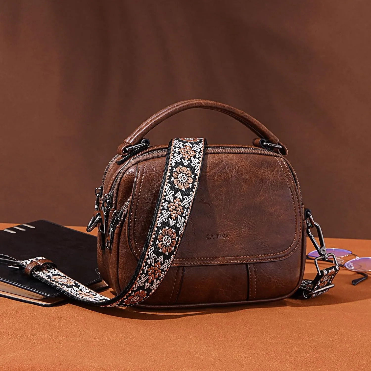 Small Crossbody Bags Purse for Women,Vegan Leather Shoulder Handbags Women Top Handle Satchel Bag with 2pcs Strap