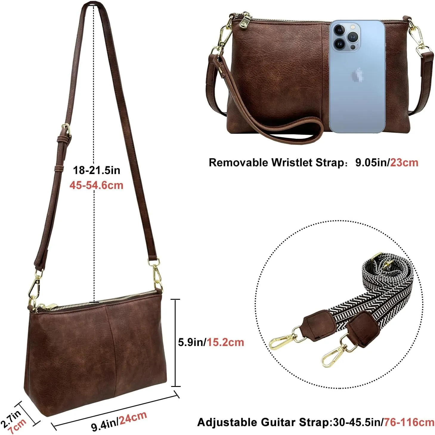 Small Crossbody Clutch Purses Bags for Women Wristlet Wallet Vegan Shoulder Handbags Guitar Strap   Leather Strap