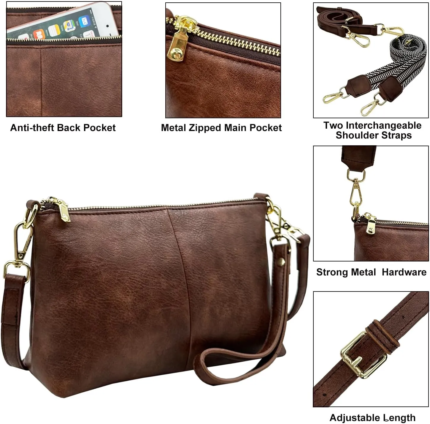 Small Crossbody Clutch Purses Bags for Women Wristlet Wallet Vegan Shoulder Handbags Guitar Strap   Leather Strap