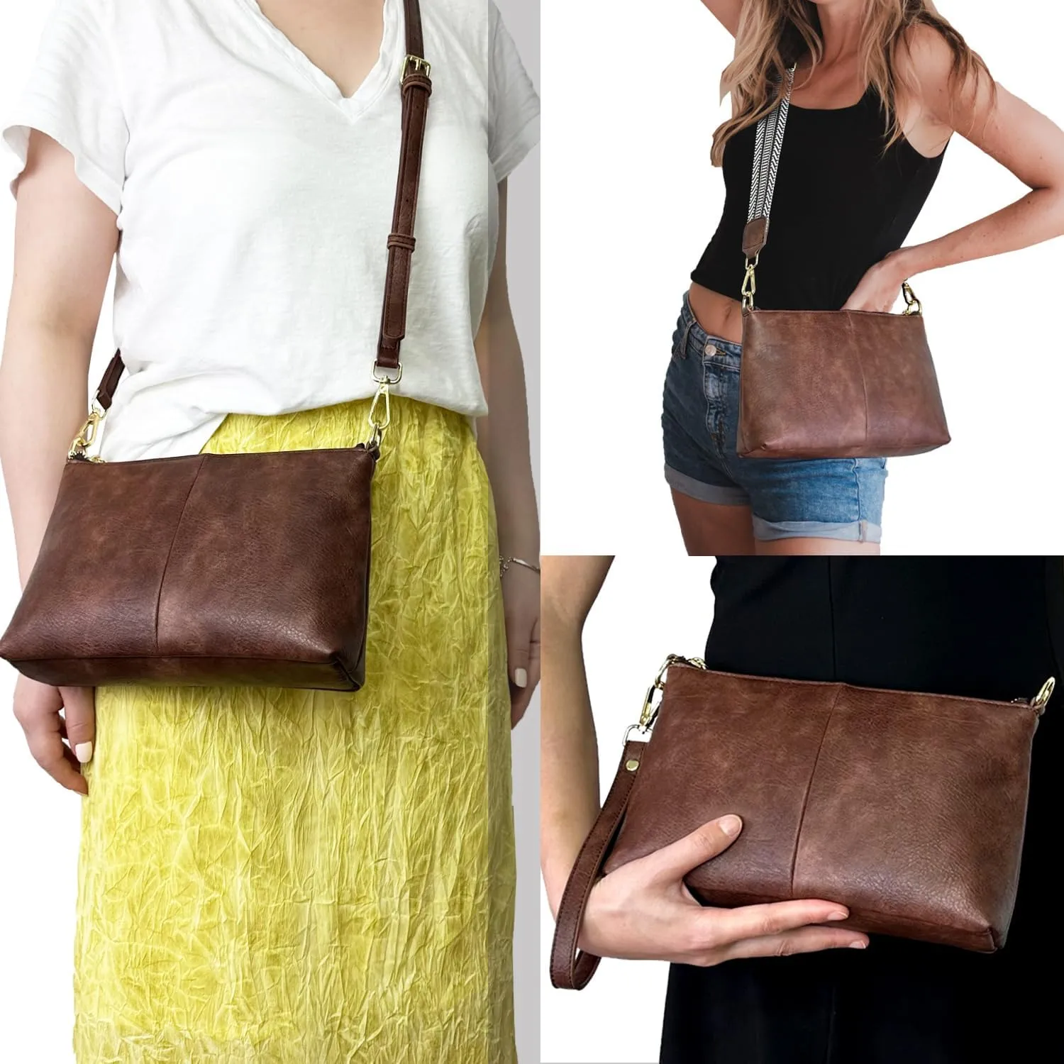 Small Crossbody Clutch Purses Bags for Women Wristlet Wallet Vegan Shoulder Handbags Guitar Strap   Leather Strap
