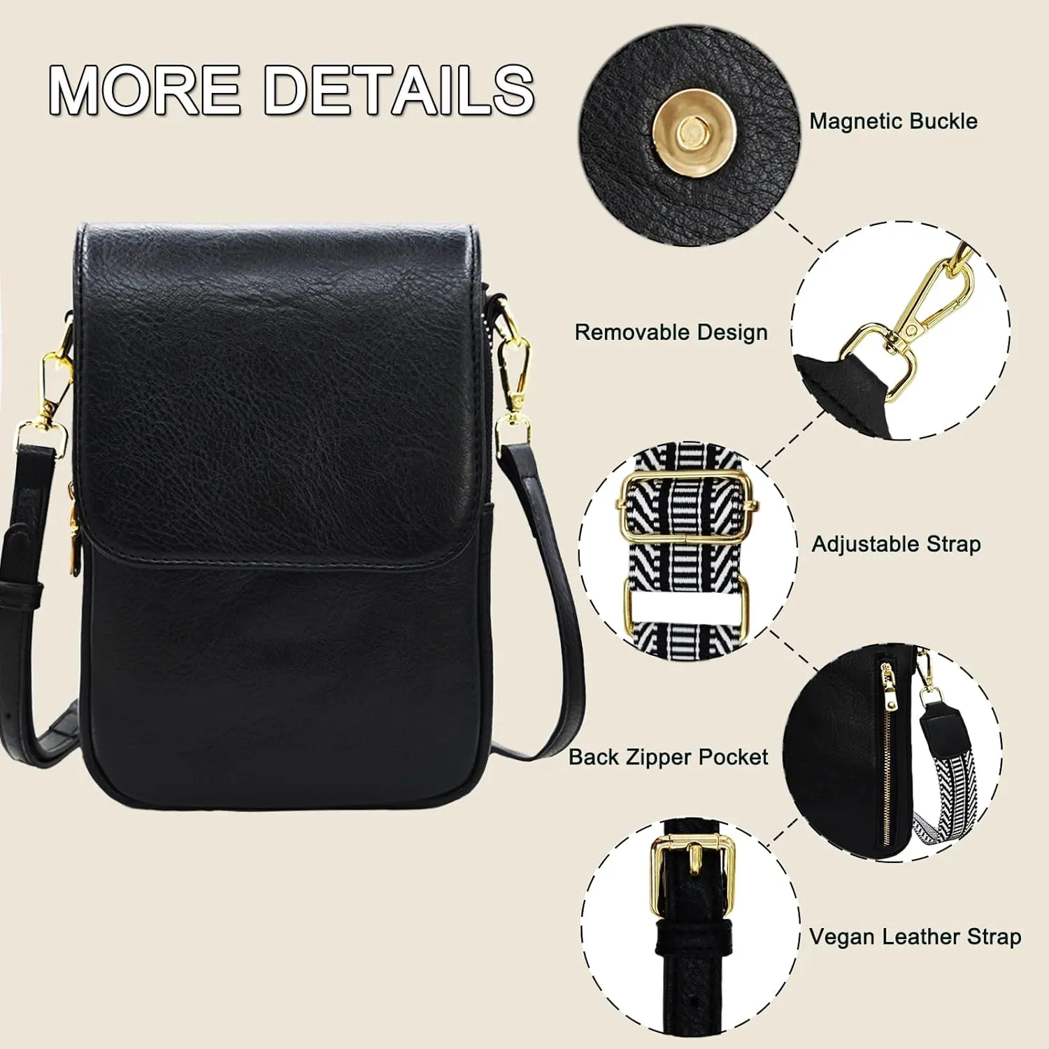 Small Crossbody Purse for Women Trendy Vegan Leather Cell Phone Bags with Card Slots & Adjustable Straps