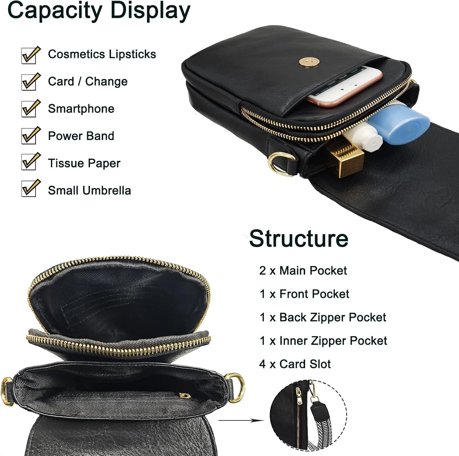 Small Crossbody Purse for Women Trendy Vegan Leather Cell Phone Bags with Card Slots & Adjustable Straps