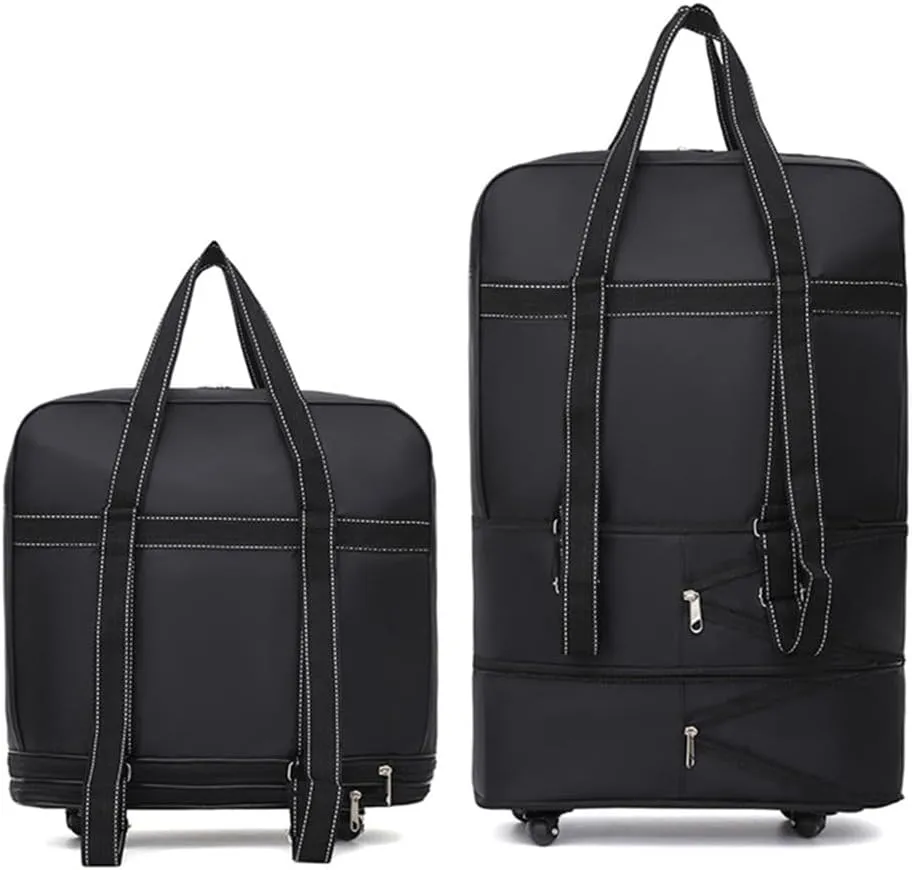 Small Size Expandable Extra Travel Oxford Duffel Bag with Wheels Waterproof Lightweight Traveling Foldable Suitcase Black