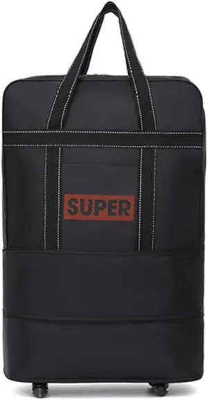 Small Size Expandable Extra Travel Oxford Duffel Bag with Wheels Waterproof Lightweight Traveling Foldable Suitcase Black