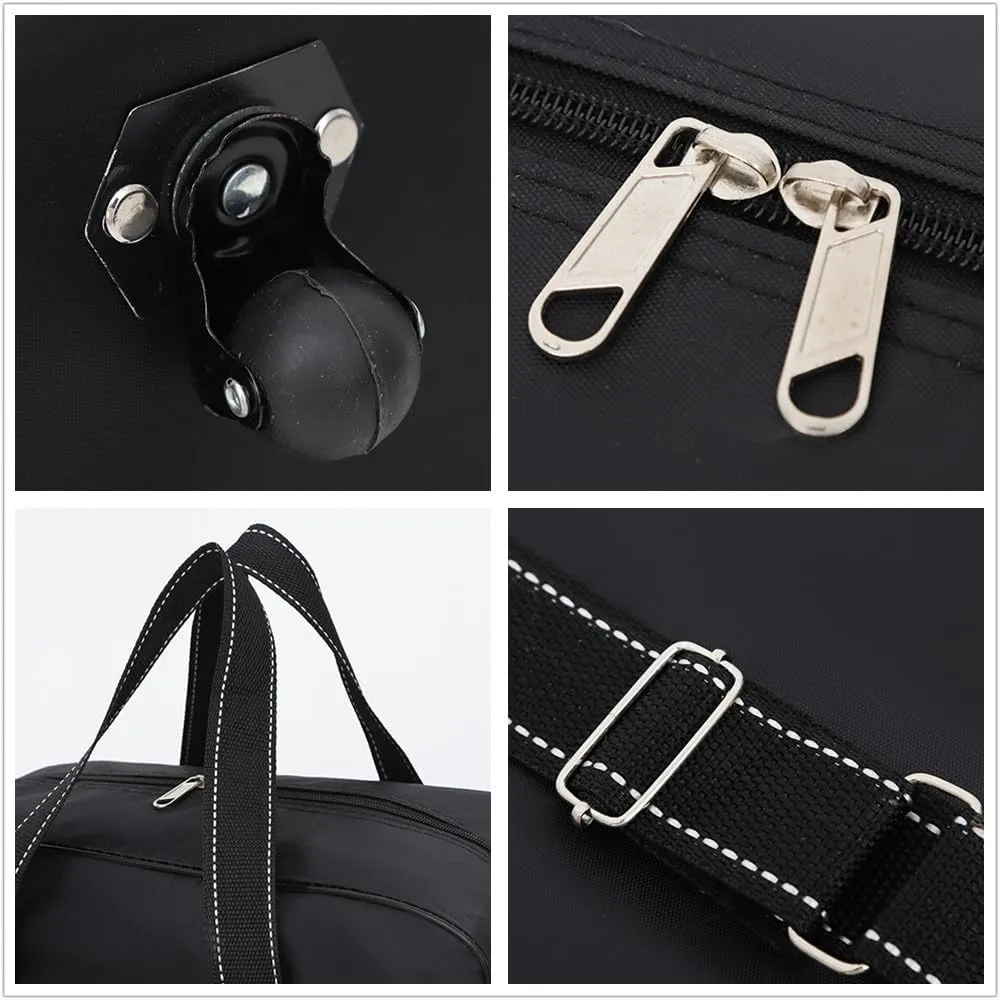 Small Size Expandable Extra Travel Oxford Duffel Bag with Wheels Waterproof Lightweight Traveling Foldable Suitcase Black