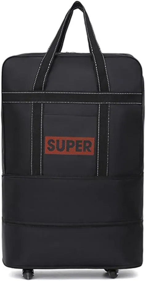 Small Size Expandable Extra Travel Oxford Duffel Bag with Wheels Waterproof Lightweight Traveling Foldable Suitcase Black