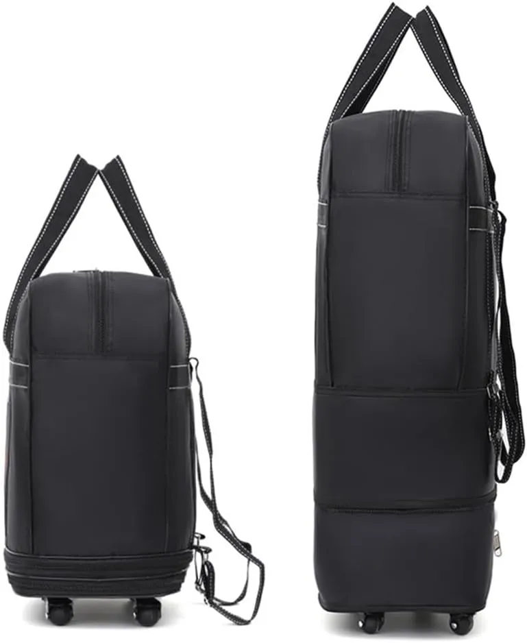Small Size Expandable Extra Travel Oxford Duffel Bag with Wheels Waterproof Lightweight Traveling Foldable Suitcase Black