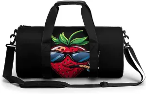 Smoking Strawberry Wearing Glasses Funny Gym Bag Travel Tote Bag Duffel Bag for Men Women Weekender Sports Vacation