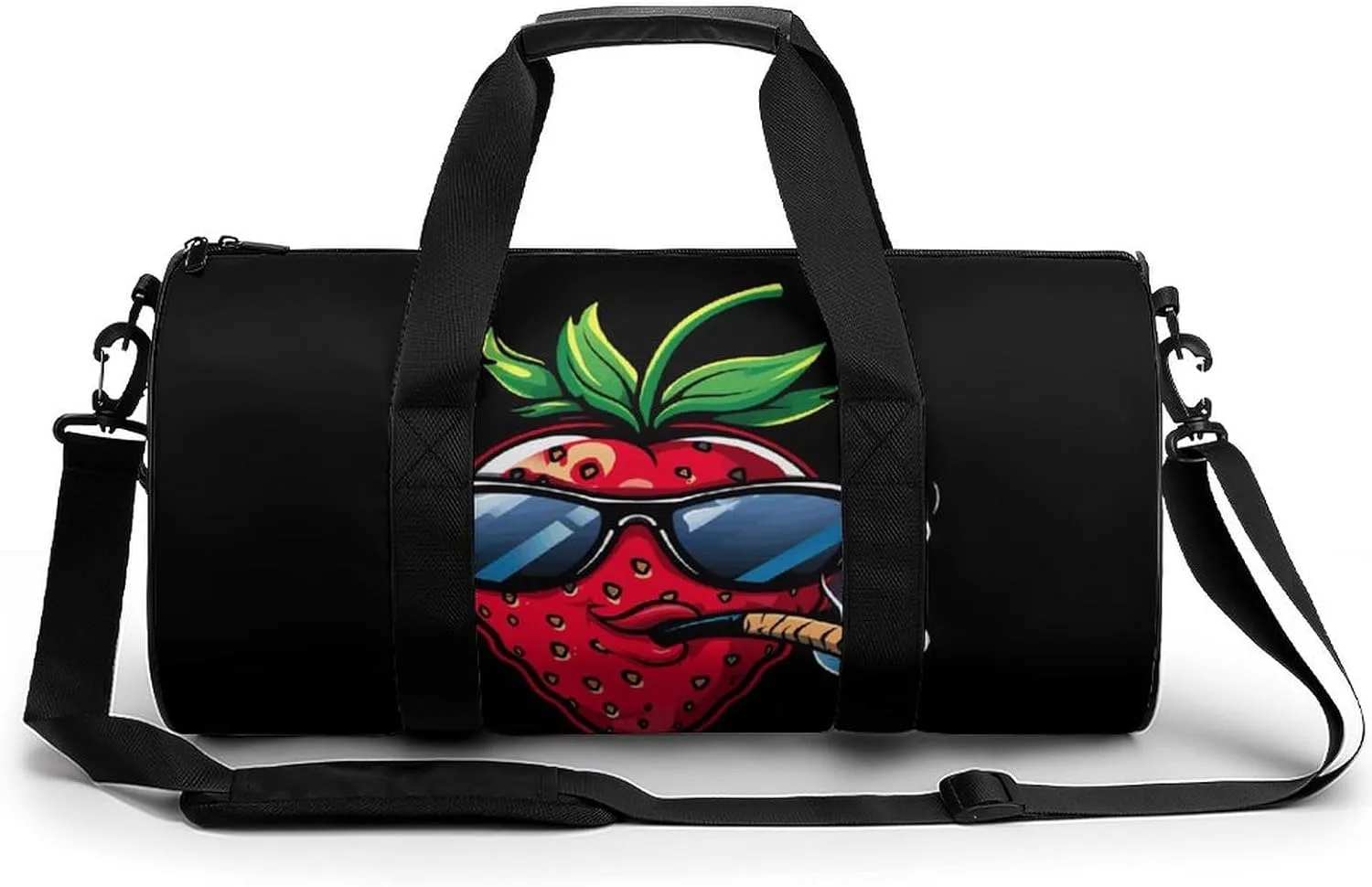 Smoking Strawberry Wearing Glasses Funny Gym Bag Travel Tote Bag Duffel Bag for Men Women Weekender Sports Vacation