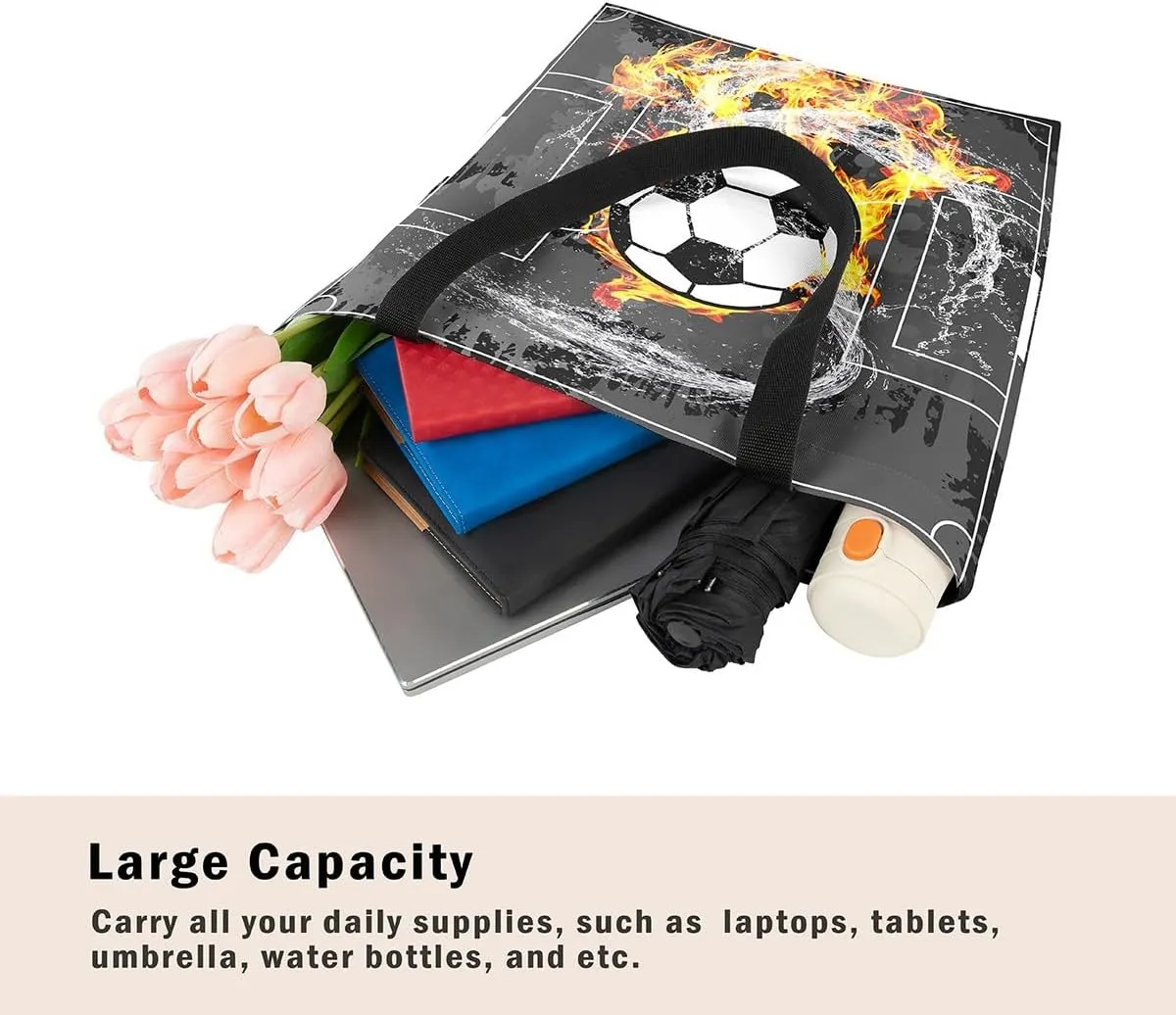 Soccer Shopping Grocery Bags,Football Field Canvas Tote Bag