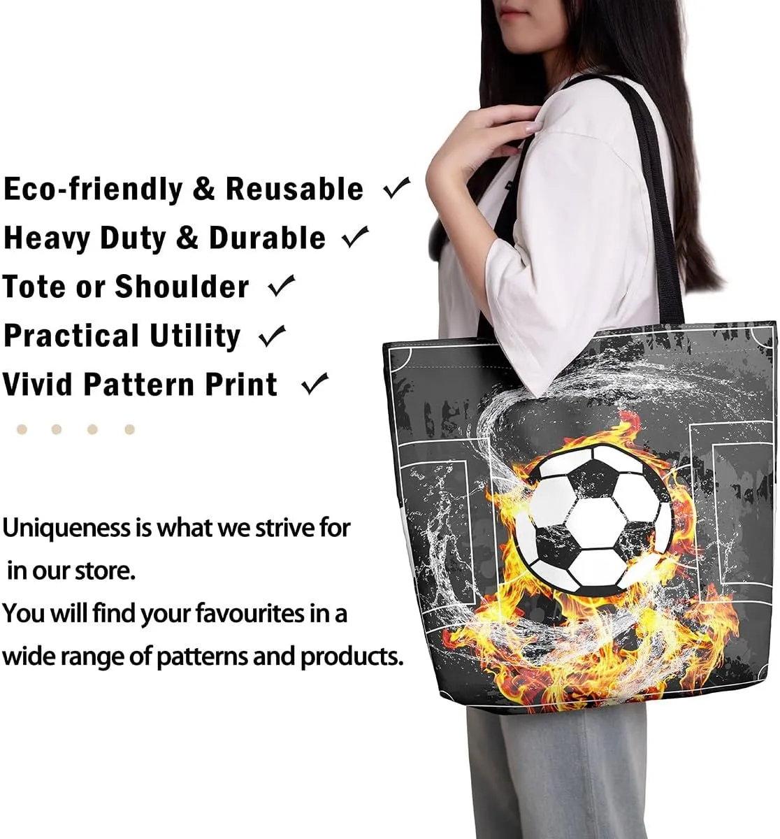 Soccer Shopping Grocery Bags,Football Field Canvas Tote Bag