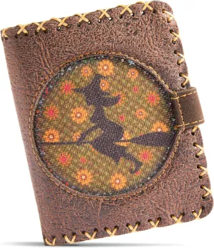 Soft Leather Purse for Women, Trifold Design, 12 Credit Card Holder, Coin Zipper Pocket, 2 ID Windows, Slim Travel Wallet – A Thoughtful Gift for Her., Brown | Flying Witch, Small, Retro
