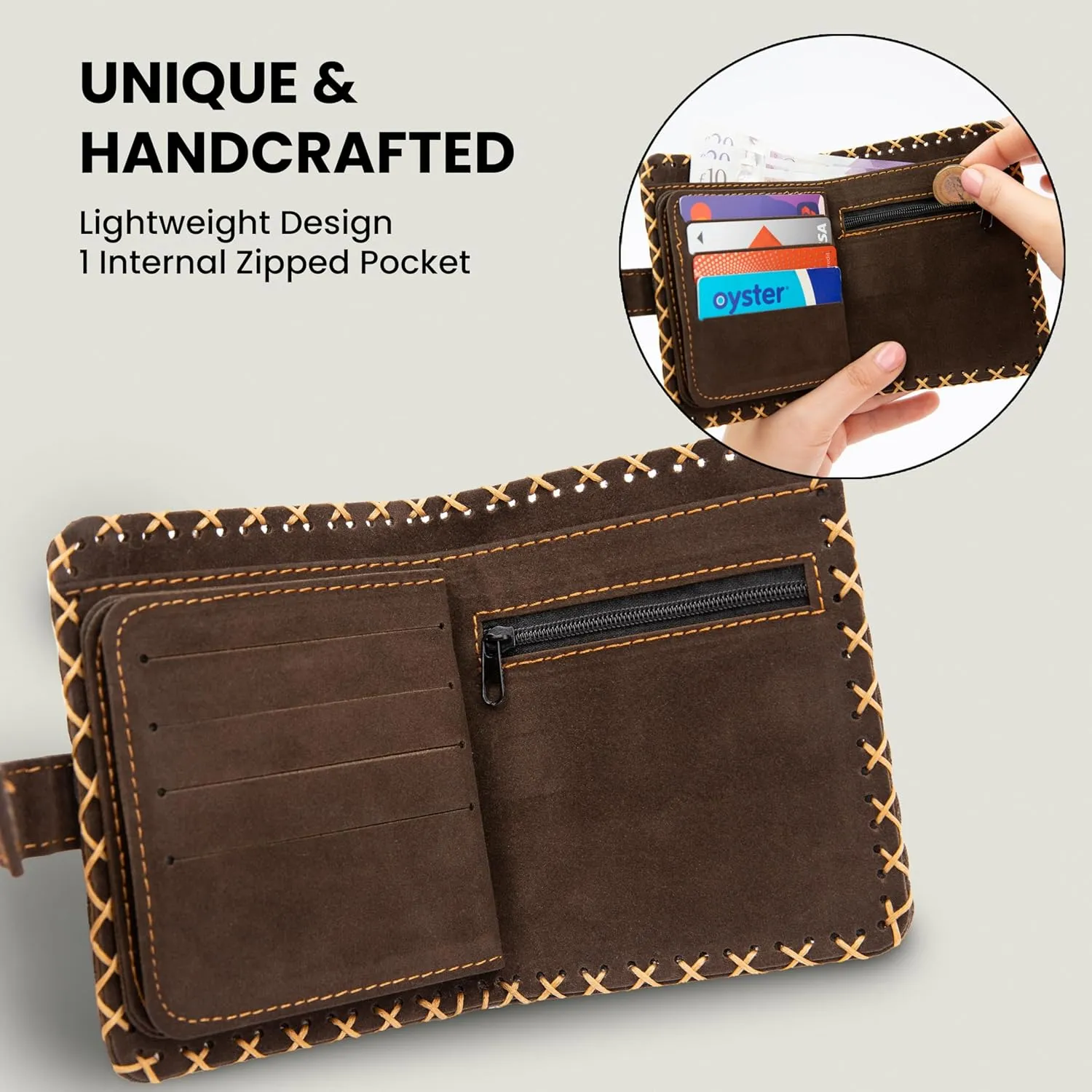 Soft Leather Purse for Women, Trifold Design, 12 Credit Card Holder, Coin Zipper Pocket, 2 ID Windows, Slim Travel Wallet – A Thoughtful Gift for Her., Brown | Flying Witch, Small, Retro