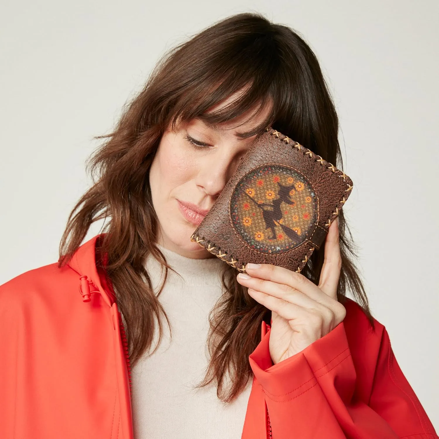 Soft Leather Purse for Women, Trifold Design, 12 Credit Card Holder, Coin Zipper Pocket, 2 ID Windows, Slim Travel Wallet – A Thoughtful Gift for Her., Brown | Flying Witch, Small, Retro