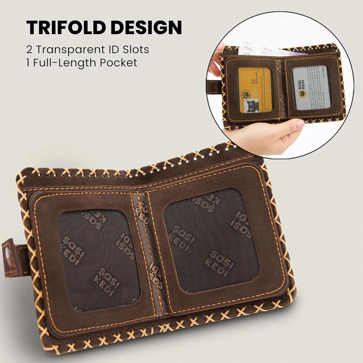 Soft Leather Purse for Women, Trifold Design, 12 Credit Card Holder, Coin Zipper Pocket, 2 ID Windows, Slim Travel Wallet – A Thoughtful Gift for Her., Brown | Flying Witch, Small, Retro