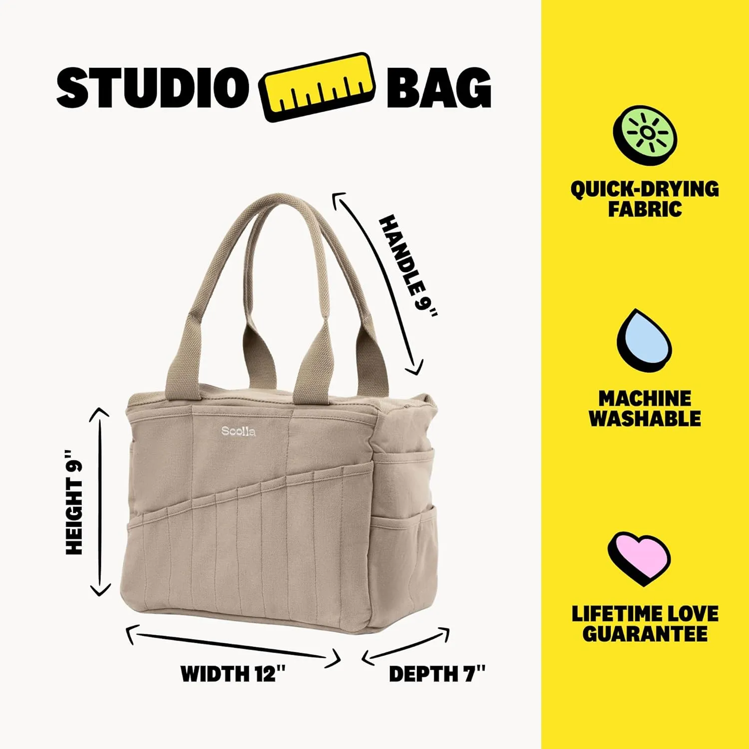 Soolla Studio Bag - World's Most Loved Art Supply & Pottery Tool Bag, Machine Washable, Over 30 Pockets, 10 Premium Colors, Quick-Dry Canvas, Organizer for Crafts, Sewing, Knitting, Adults, Students,