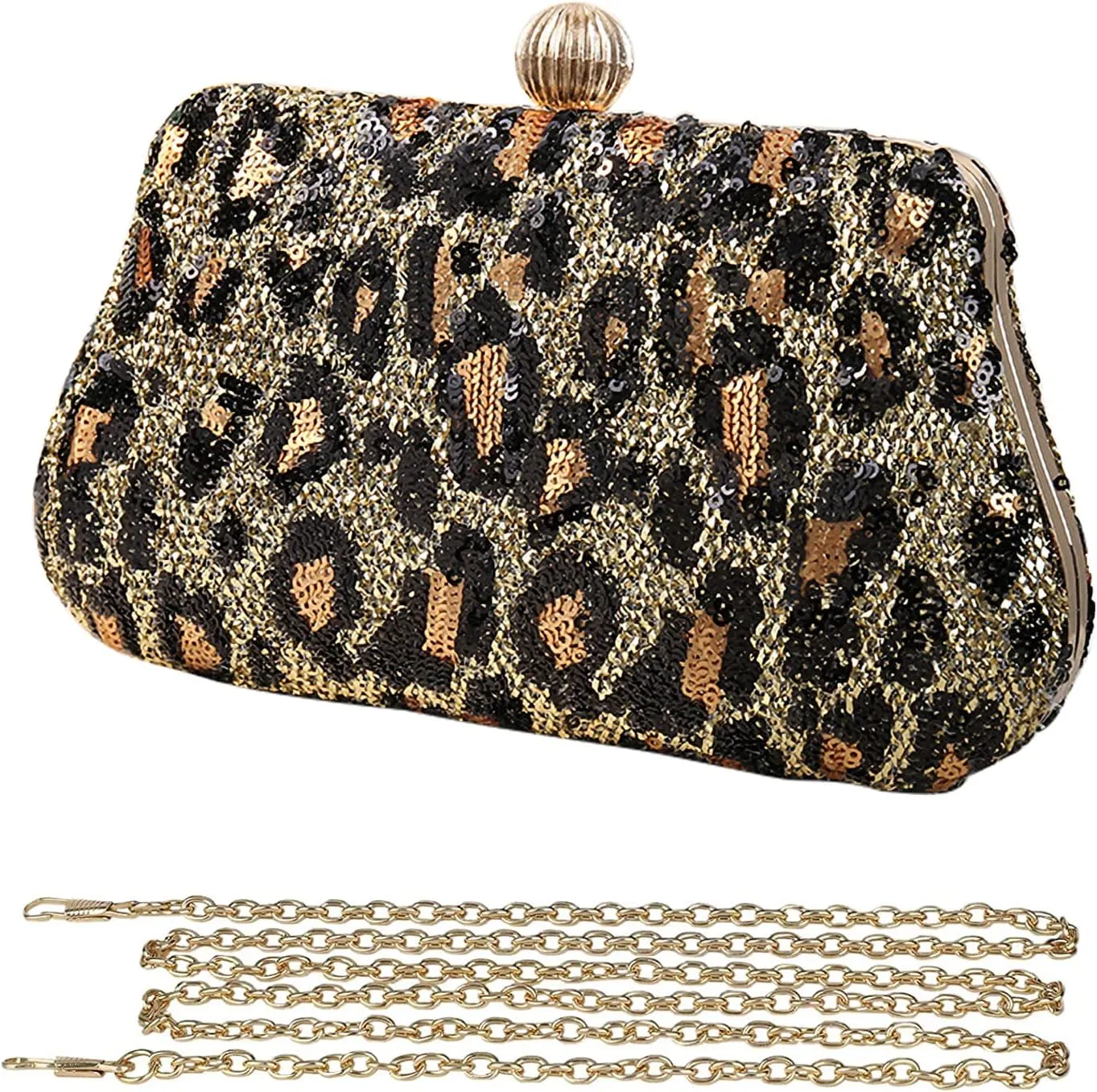 Sparkly Sequin Evening Bag for Women Fashion Leopard Print Shoulder Bag Party Prom Handbag