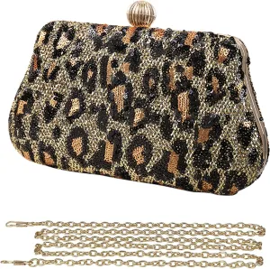 Sparkly Sequin Evening Bag for Women Fashion Leopard Print Shoulder Bag Party Prom Handbag