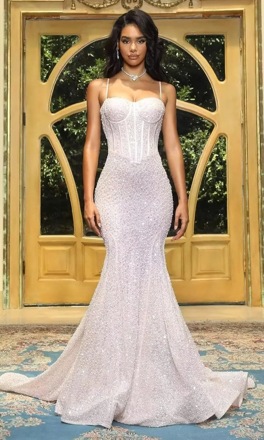 Sparkly Sequin Prom Dresses for Women Mermaid Gowns Evening Dresses Spaghetti Straps Bodycon Formal Party Dress