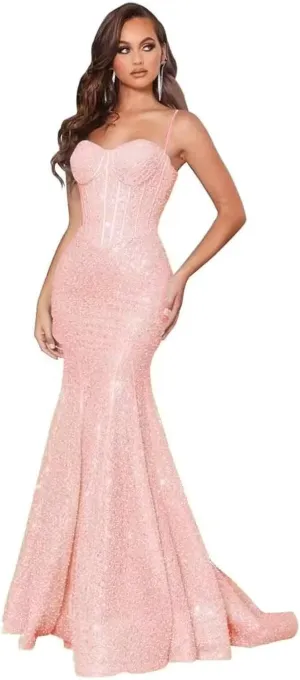 Sparkly Sequin Prom Dresses for Women Mermaid Gowns Evening Dresses Spaghetti Straps Bodycon Formal Party Dress