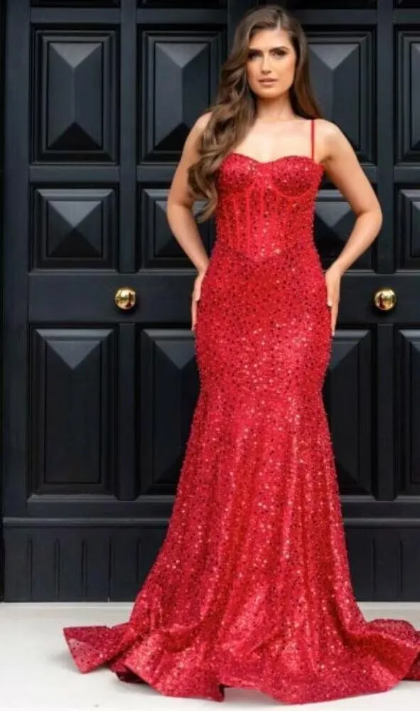 Sparkly Sequin Prom Dresses for Women Mermaid Gowns Evening Dresses Spaghetti Straps Bodycon Formal Party Dress