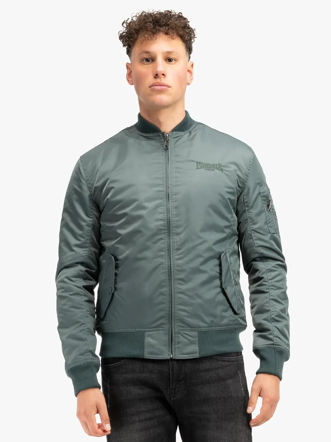 Spirit of England Lonsdale Men´s Olive Green Bomber Flight MA1 Jacket Slim-Fit