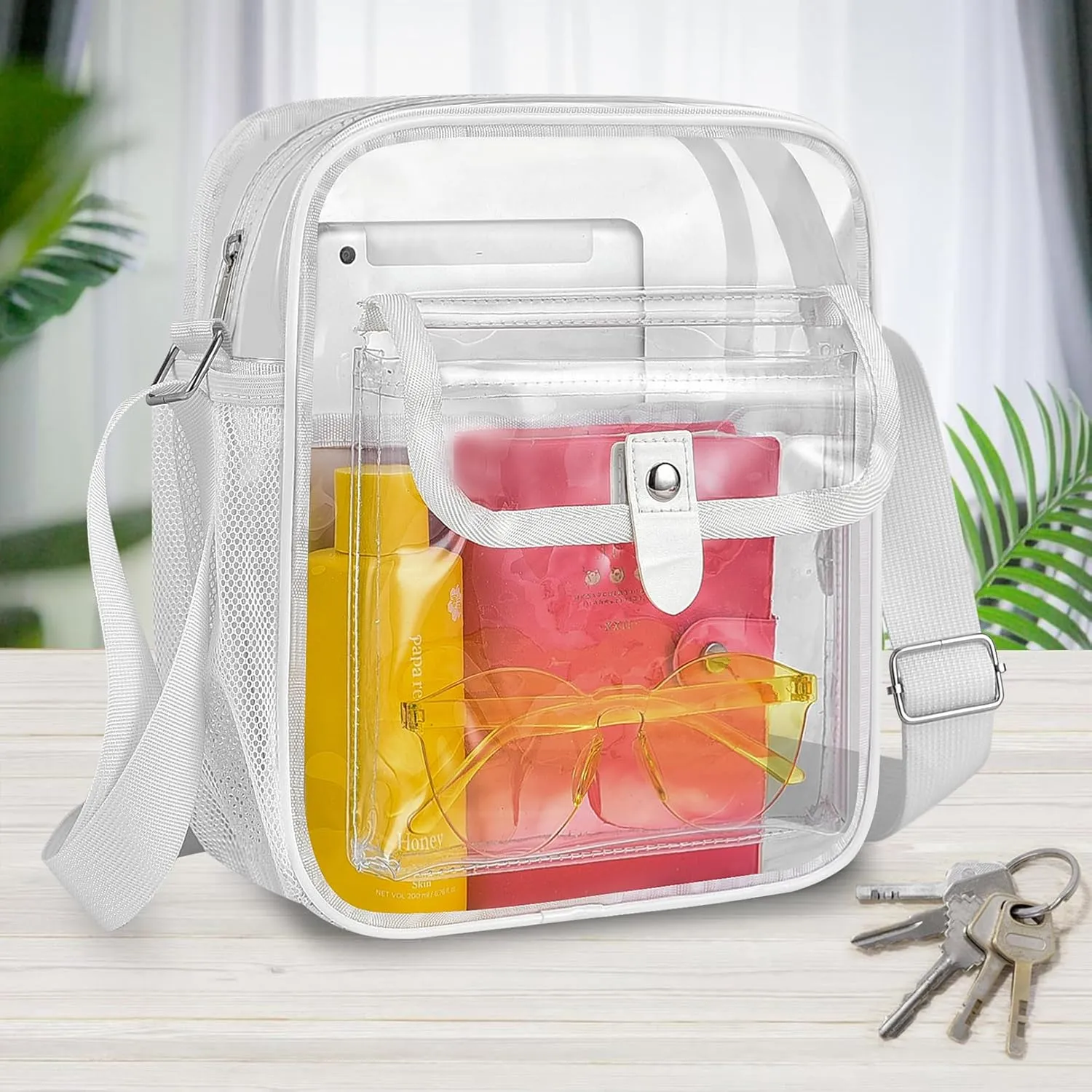 SPODEARS Clear Crossbody Bag for Stadium Events & Concerts - Adjustable Shoulder Strap Purse with 1 Bottle Holder