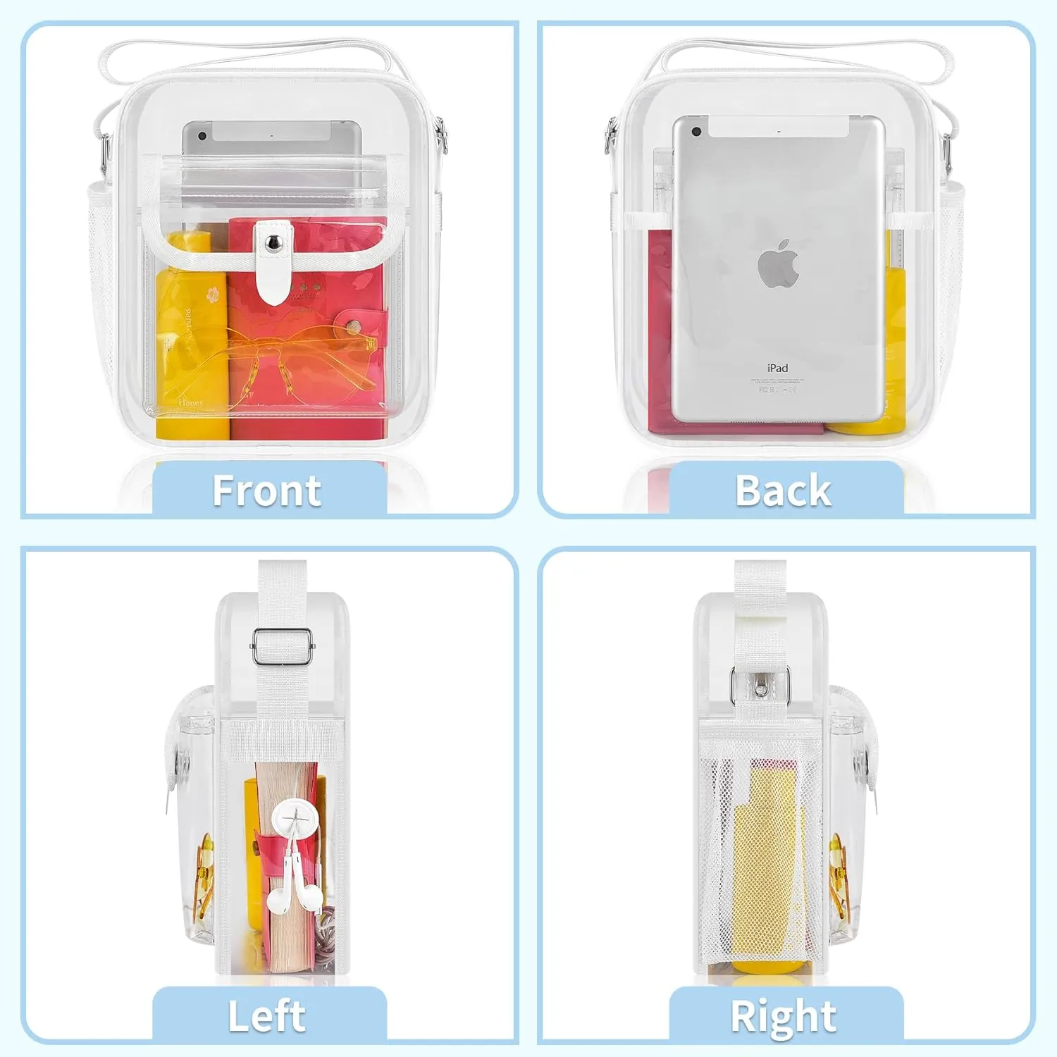 SPODEARS Clear Crossbody Bag for Stadium Events & Concerts - Adjustable Shoulder Strap Purse with 1 Bottle Holder