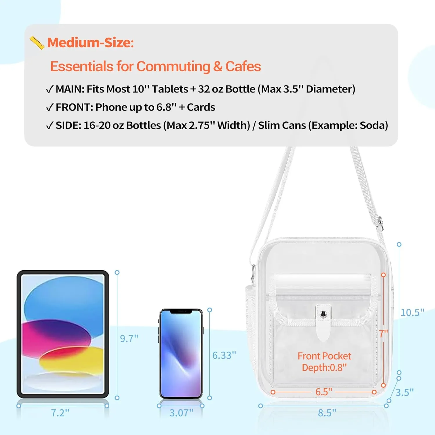 SPODEARS Clear Crossbody Bag for Stadium Events & Concerts - Adjustable Shoulder Strap Purse with 1 Bottle Holder